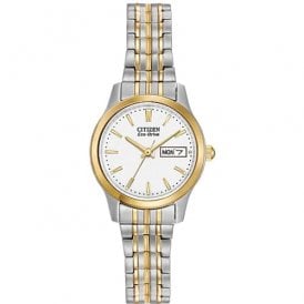 Citizen Eco-Drive White Dial Two Tone Watch EW3154-90A