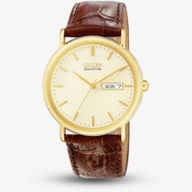 Citizen Eco Drive White Dial Round Brown Strap Watch BM8242-08A