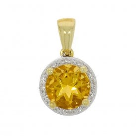 9ct Yellow Gold Citrine and Diamond Pendant