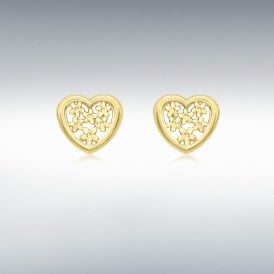 Gold Flower Heart Stud Earrings