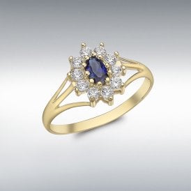 9ct Gold Blue & White Flower Cluster Ring