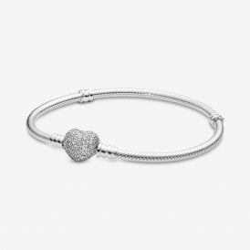 Pandora Moments Sparkling Heart Snake Chain Bracelet 590727CZ