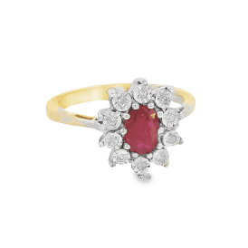 Oval Ruby & Diamonds Cluster Ring