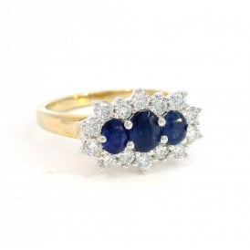 Sapphire & Diamond Triple Cluster Ring