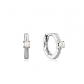 Ania Haie Silver Pearl Cabochon Huggie Hoop Earrings E043-03H