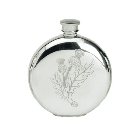 Pewter Thistle Stamped Round Hip Flask 31576
