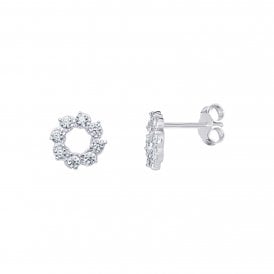 Cubic Zirconia Flower Stud Earrings SE503A