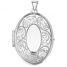 Large Silver Engraved Locket SP621B
