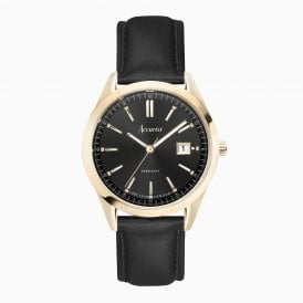 Accurist Everyday Gold Case and Black Leather Watch 74012
