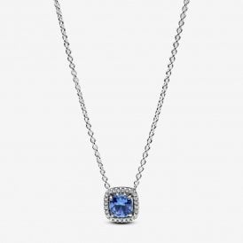 Pandora Sparkling Square Blue Halo Pendant Necklace 393560C01
