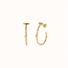 UNOde50 Ser Indomable Gold-Plated White Topaz Hoop Earrings 0959