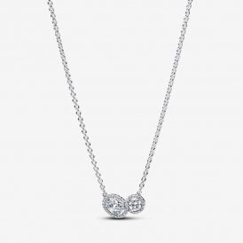 Pandora Silver Halo Crystal Oval Collier Necklace 393776C01-45