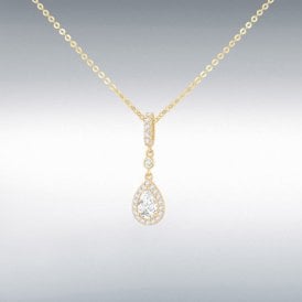Ibb 9ct Yellow Gold Teardrop Halo Necklet 1.19.2444