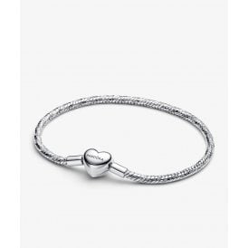Pandora Heart Clasp Faceted Snake Chain Bracelet 594236C00-18