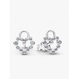 Pandora Sparkling Heart Padlock Stud Earrings 294419C01