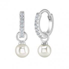 Kurate Sterling Silver Hoop with Pearl Drop SE530C