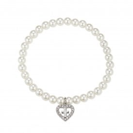 Kurate Pearl Kids Heart Cross Bracelet SBR052C