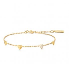 Ania Haie Gold Pavé Puffed Heart Station Bracelet B074-06G