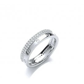 J Jaz Double Row Micro Pave Cz Fancy Silver Ring JZR116