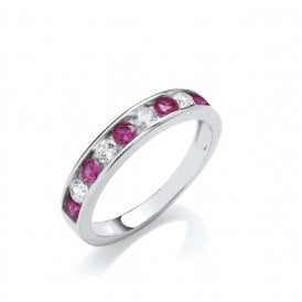 J Jaz Ruby Red & Clear CZ Half ET Silver Ring JZR133