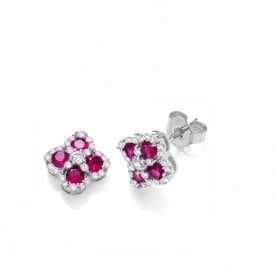 J Jaz Red Four Leaf Clover Cz Stud Earrings JZER186