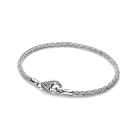 Pandora Silver Pavé Clasp Foxtail Chain Charm Bracelet 594462C01