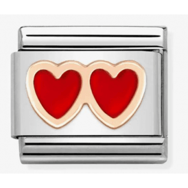Nomination Classic Rose Gold Red Double Heart Charm 430202/13