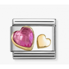 Nomination Classic Gold Hearts Pink Zirconia Charm 030613/09