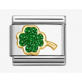 Classic Gold Glitter Green Four Leaf Clover Charm 030220/18