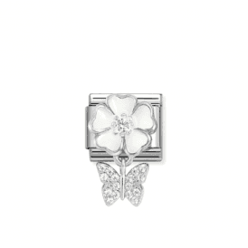 Nomination White Flower & Butterfly Zirconia Charm 331814/05