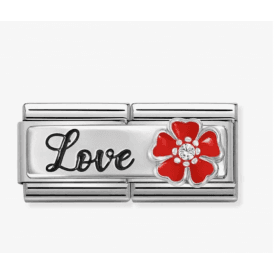 Nomination Double Link Love & Red Flower Pendant Charm 330734/14
