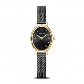 Bering Oval Black Polished Gold Watch 11020-132