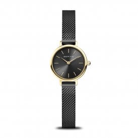 Bering Round Black Polished Gold Watch 11022-132