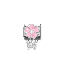 Nomination Pink Flower & Butterly Zirconia Charm 331814/02